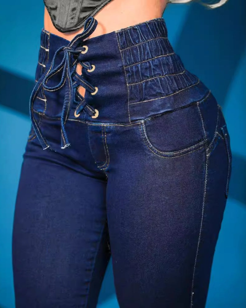 Damen Schnürjeans mit hoher Taille