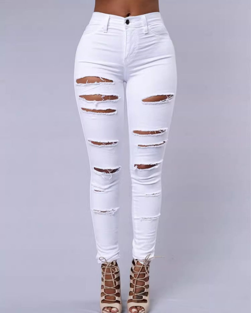 Damen Figurbetonte Destroyed-Hose