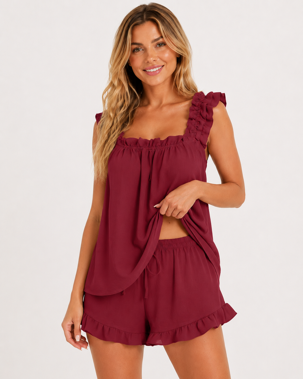 Leila | Damen Sommer Lounge Set Rüschenträger Tank Tops
