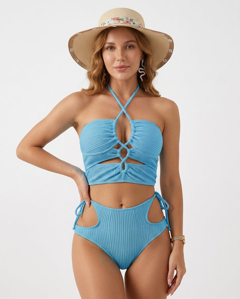 Avery |  Einfarbiger Hochgeschnittener Bikini Badeanzug