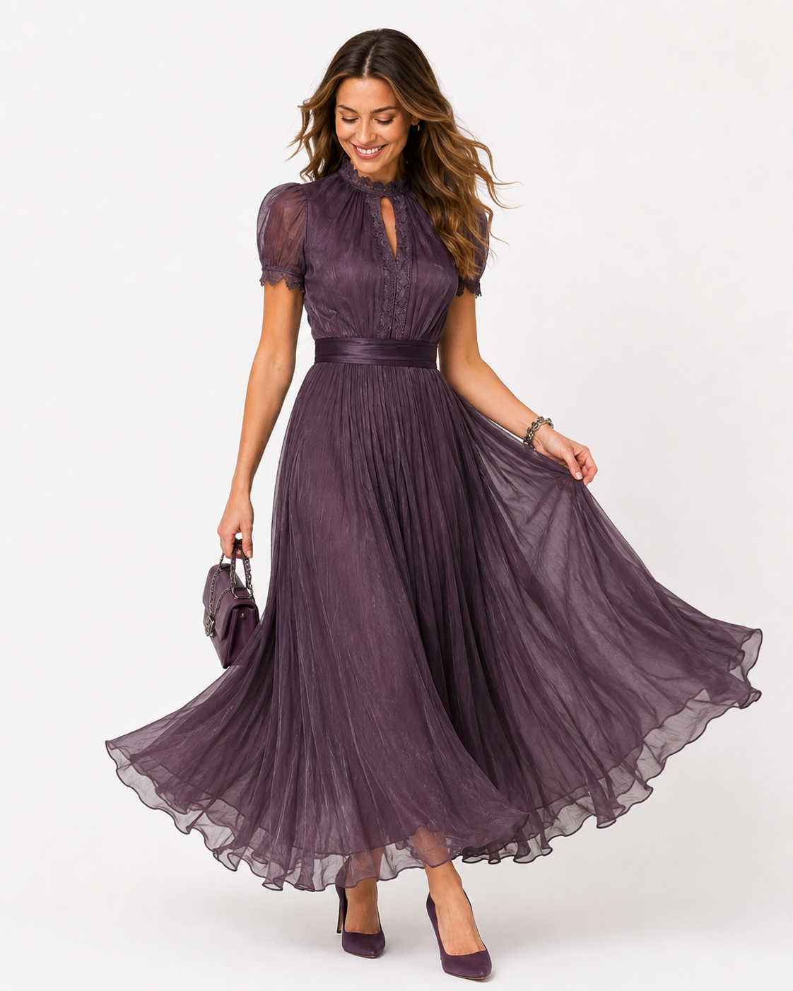 Kaufberg | Lila Damen O-Ausschnitt Partykleid