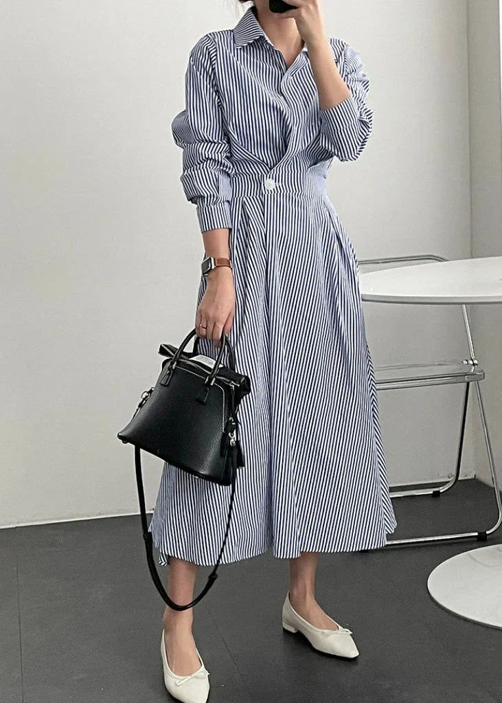 Joliina | Blau gestreiftes Hemdkleid aus Baumwolle