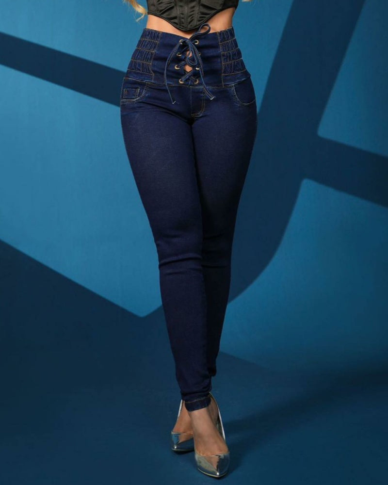 Damen Schnürjeans mit hoher Taille
