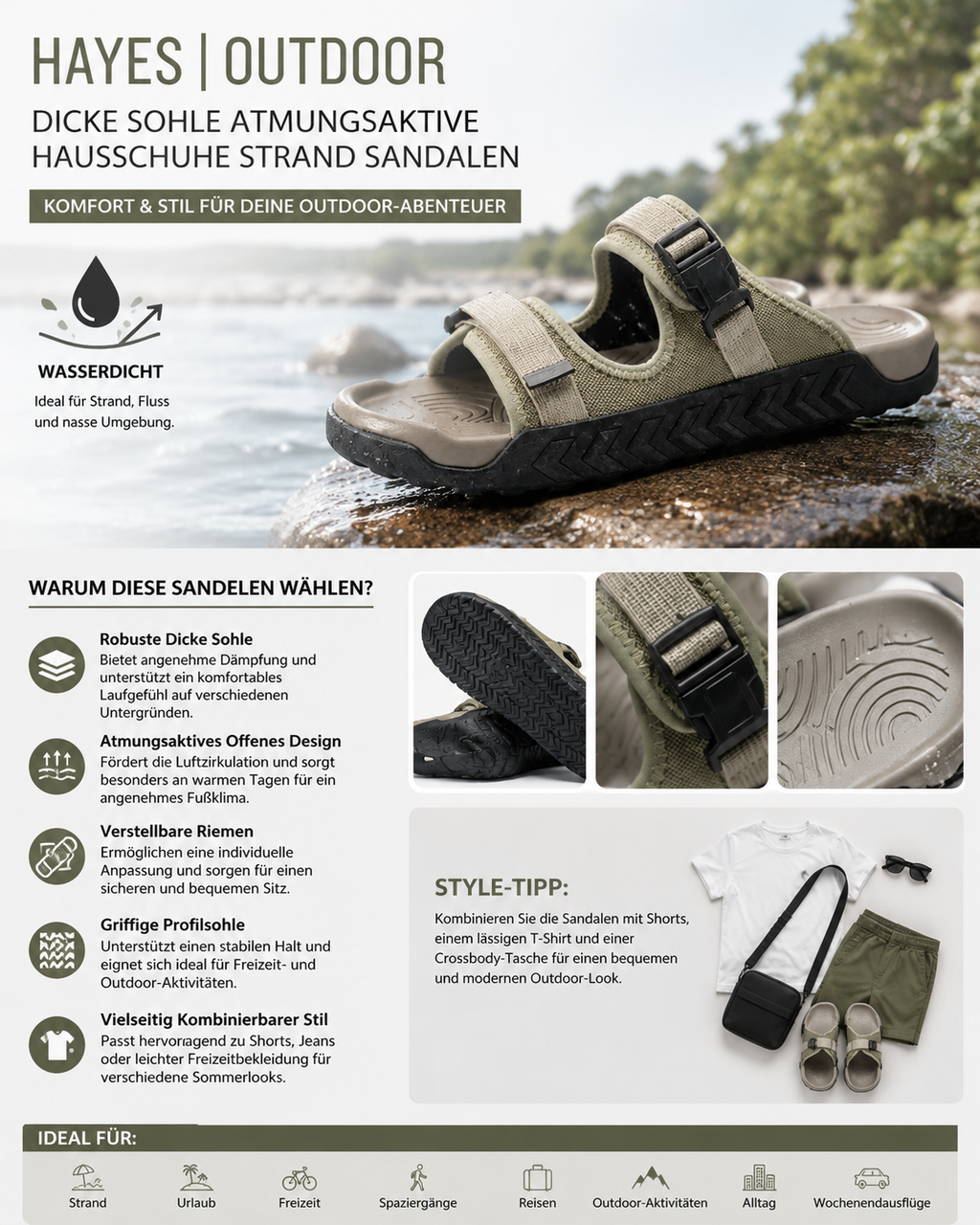 Hayes | Outdoor Dicke Sohle Atmungsaktive Hausschuhe Strand Sandalen
