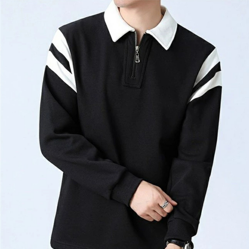 Valorl | Strukturweg Langarm Polo-Shirt