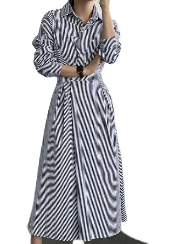 Joliina | Blau gestreiftes Hemdkleid aus Baumwolle
