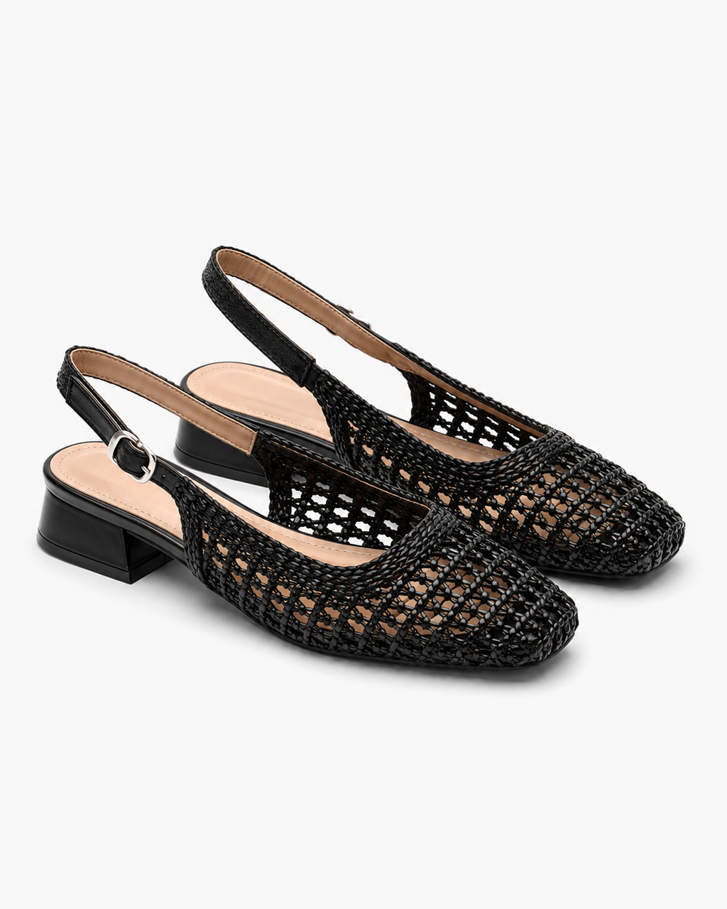 Kaufberg | Mid-Heel-Schuhe mit dicken Absätzen und hohlem Geflecht