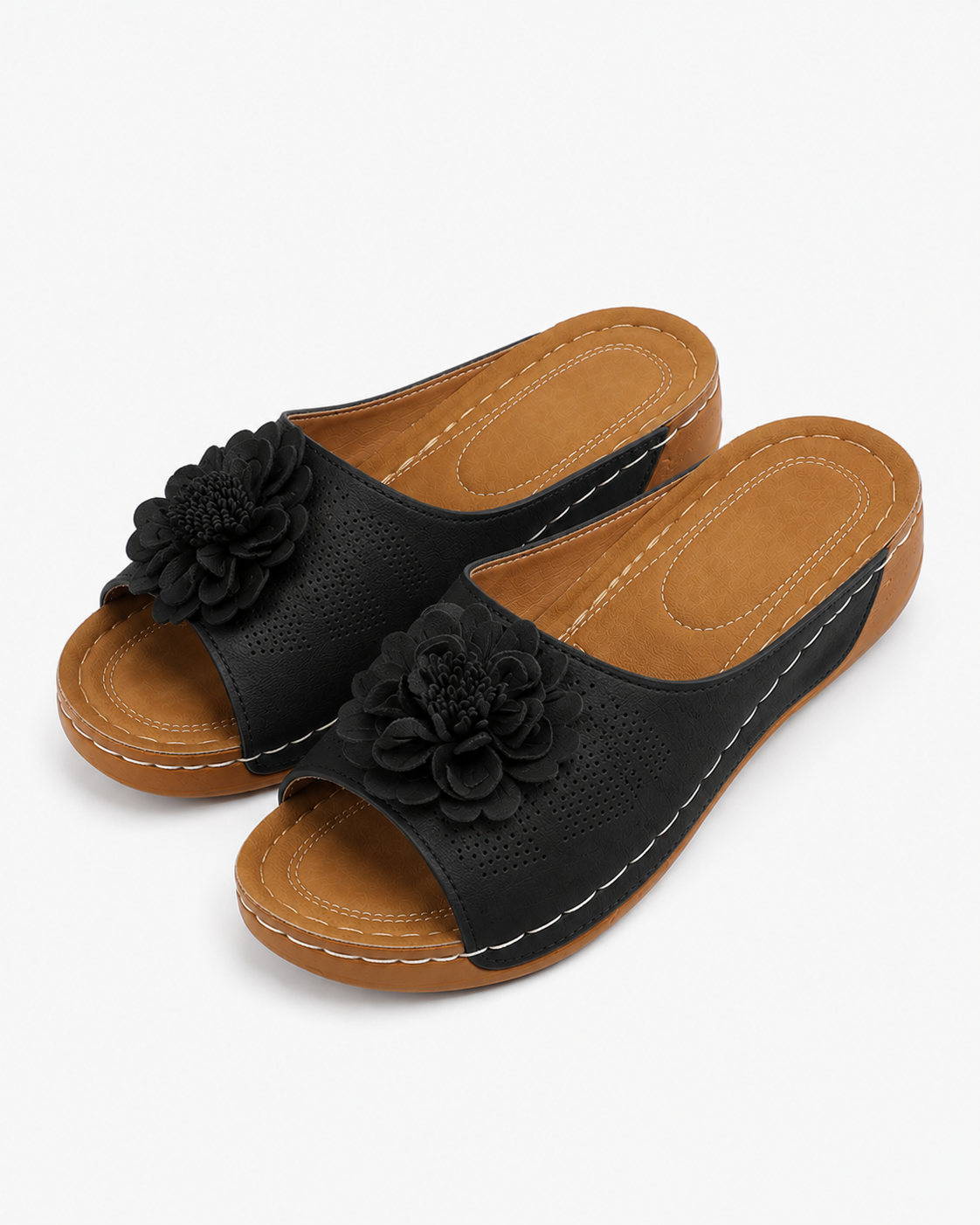 Ravien | Sommer Damen Slip-On Blumen Sandalen mittlerer Absatz