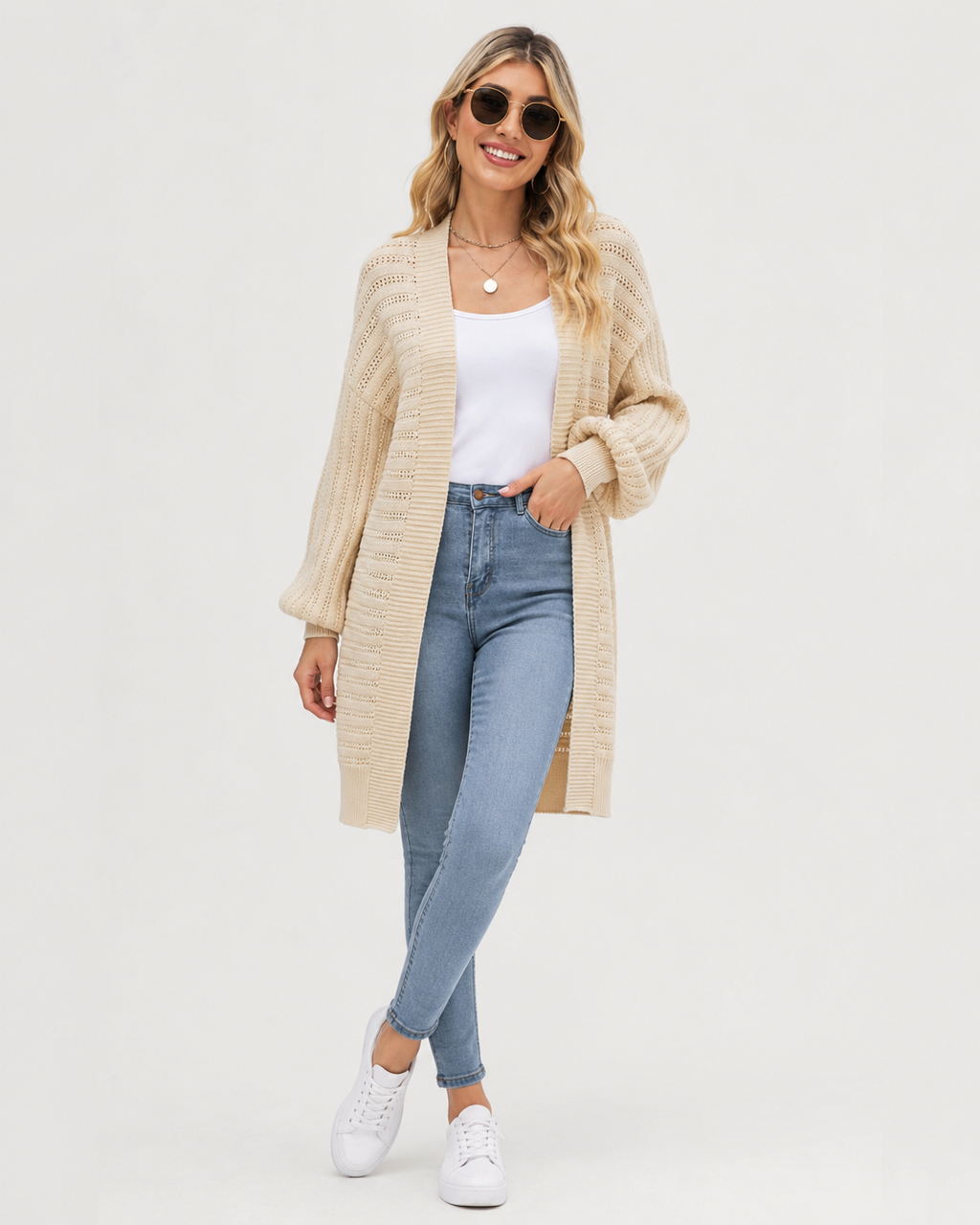 Lucki | Locker sitzender offener Strickcardigan mit langen Ärmeln