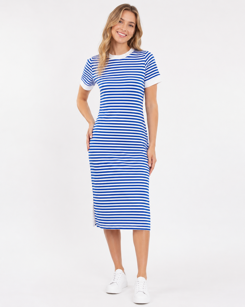 Coley | Gestreiftes Midi T-Shirt-Kleid mit Taschen