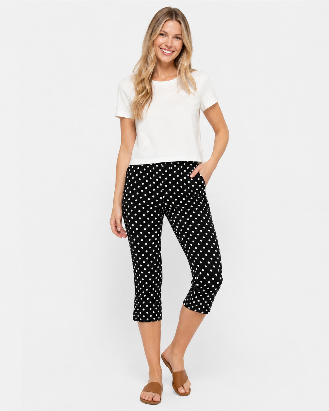 Punktmuster Slim Fit Cropped Hose