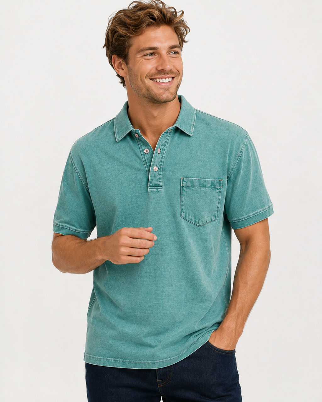 Kaufberg | Herren Baumwoll-Denim Polo mit kurzen Ärmeln