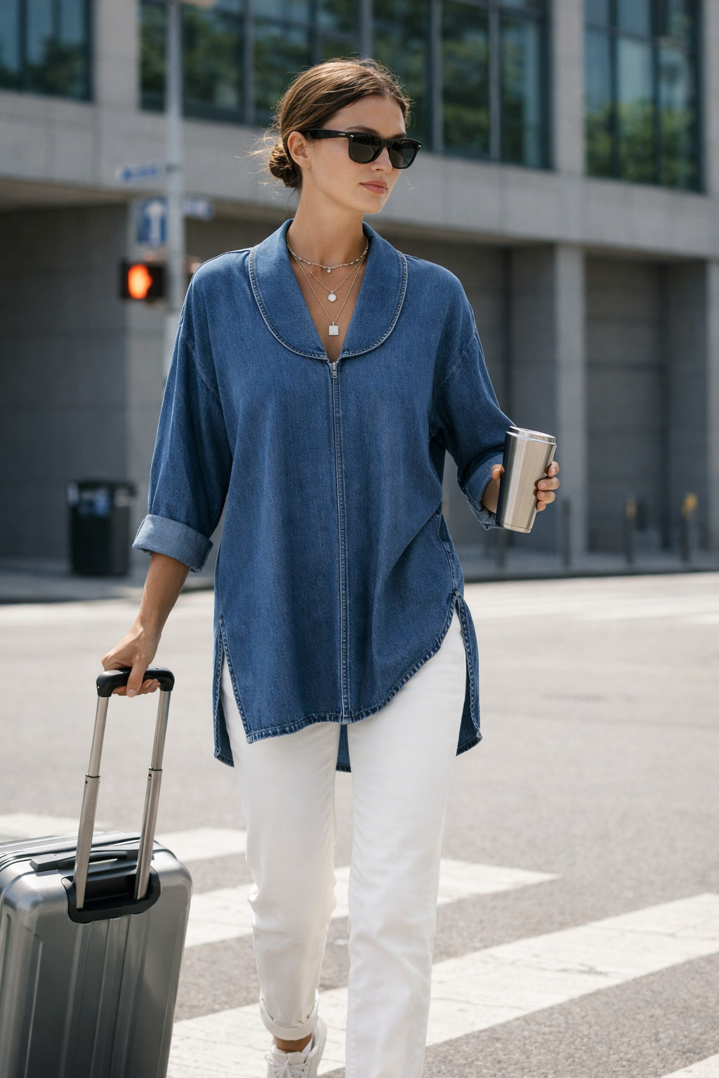 Siraine | Retro Denim Top mit Schalkragen