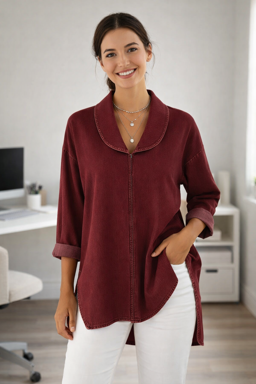 Siraine | Retro Denim Top mit Schalkragen