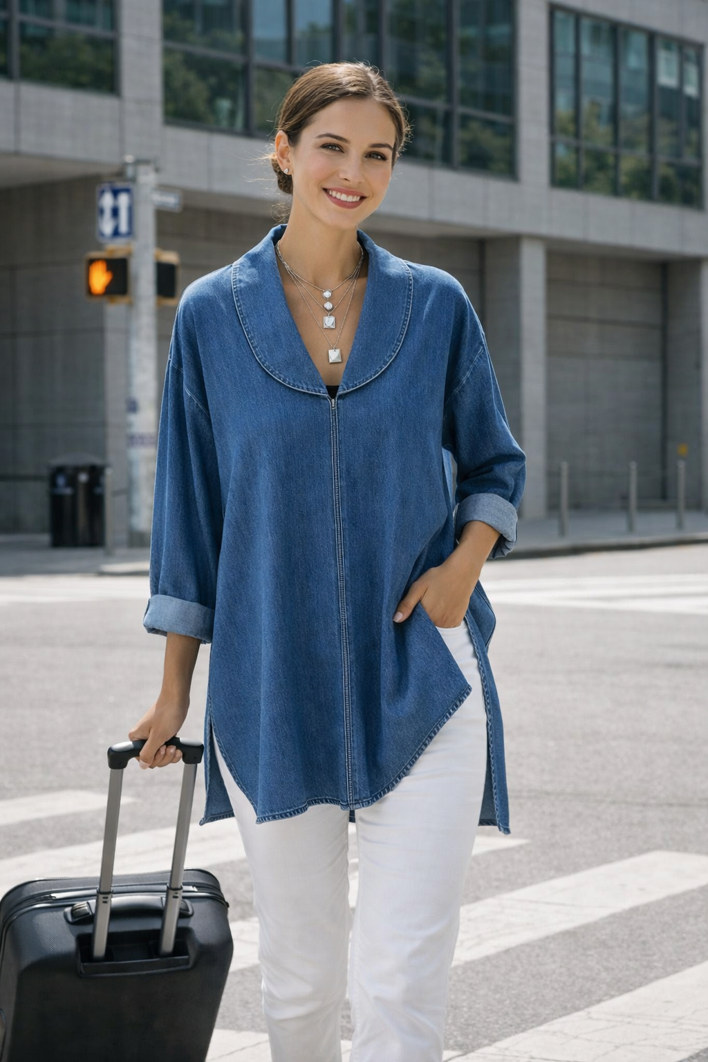 Siraine | Retro Denim Top mit Schalkragen
