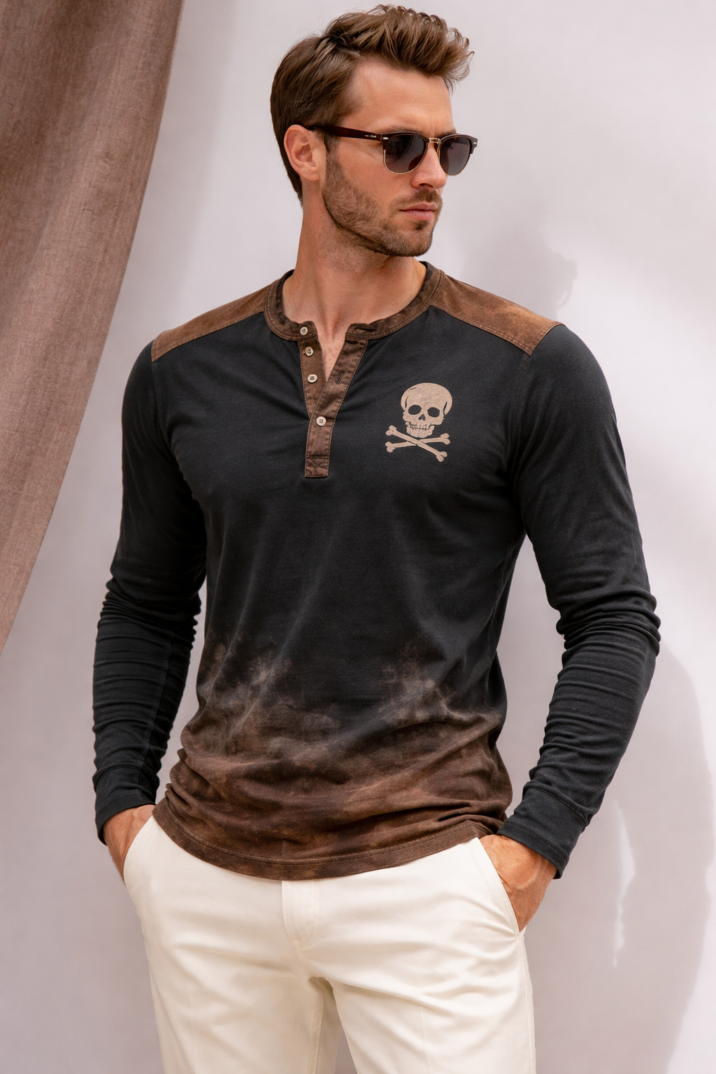 Felorus | Lässiges Henley-Langarm-T-Shirt