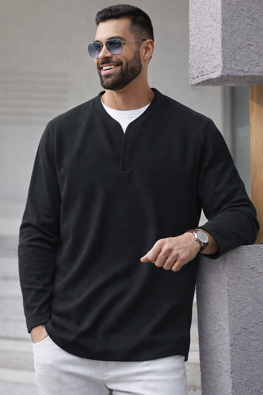 Rafaro | Langärmliges Henley-Shirt mit bequemer Passform