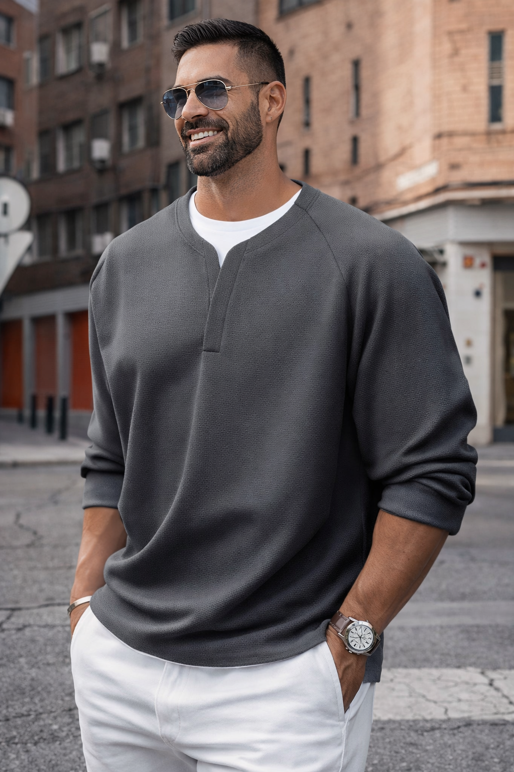 Rafaro | Langärmliges Henley-Shirt mit bequemer Passform
