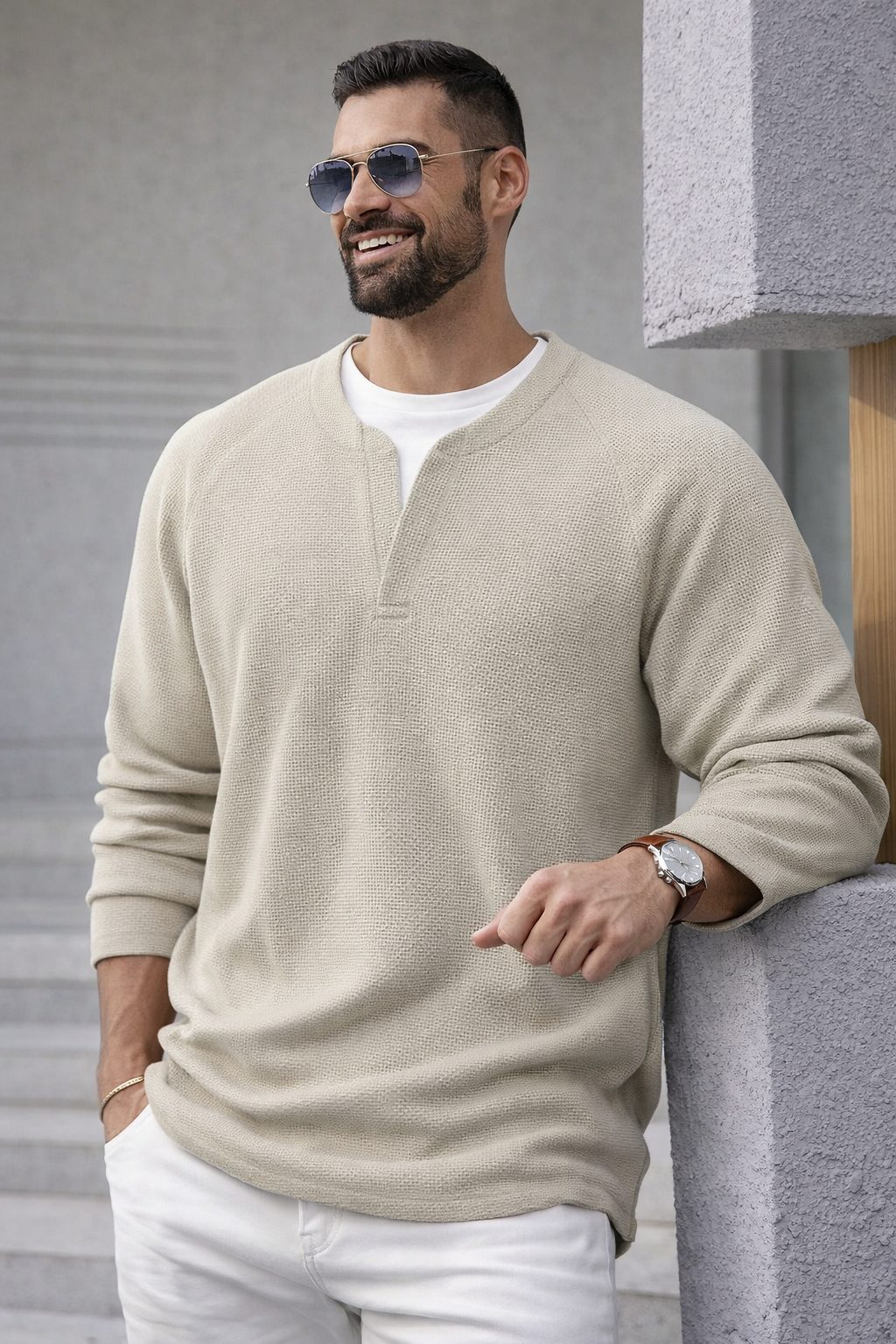 Rafaro | Langärmliges Henley-Shirt mit bequemer Passform