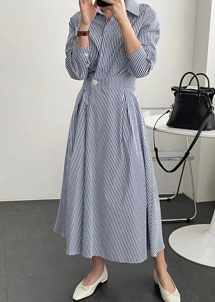Joliina | Blau gestreiftes Hemdkleid aus Baumwolle
