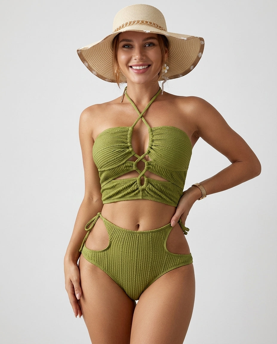 Avery |  Einfarbiger Hochgeschnittener Bikini Badeanzug