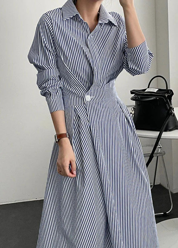 Joliina | Blau gestreiftes Hemdkleid aus Baumwolle
