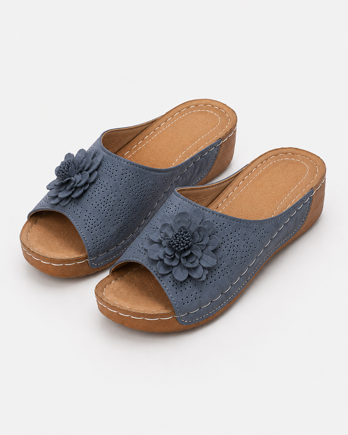 Ravien | Sommer Damen Slip-On Blumen Sandalen mittlerer Absatz