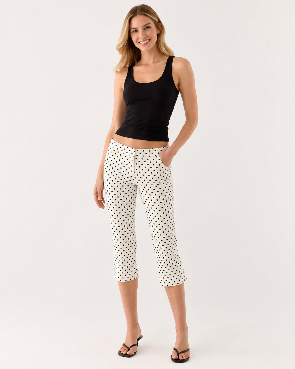 Punktmuster Slim Fit Cropped Hose