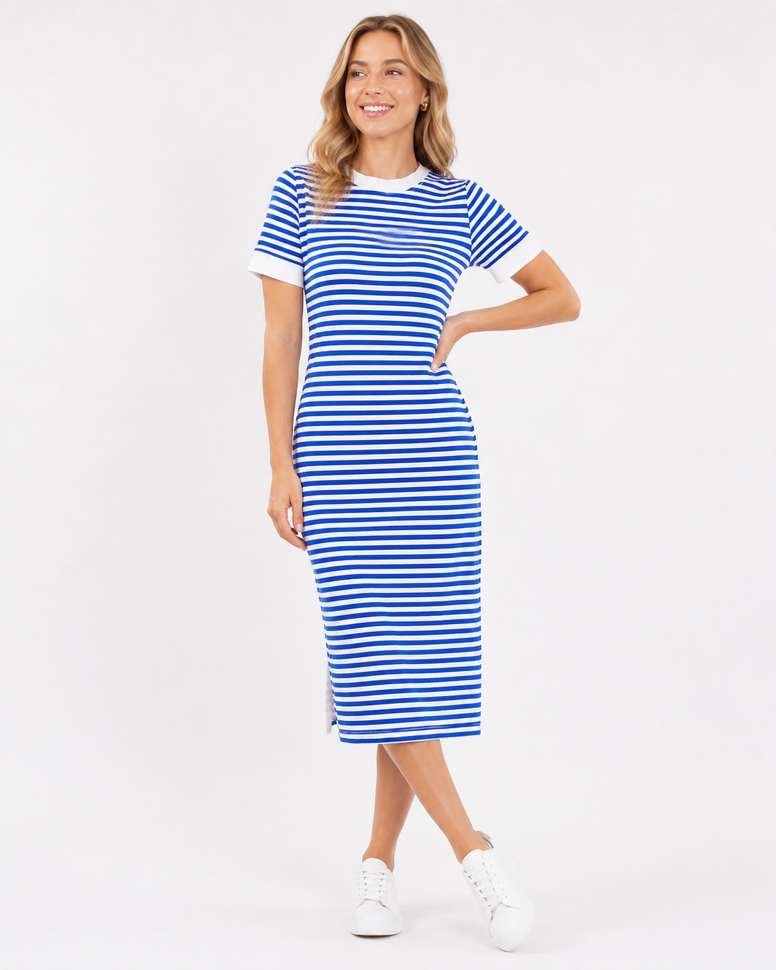Coley | Gestreiftes Midi T-Shirt-Kleid mit Taschen