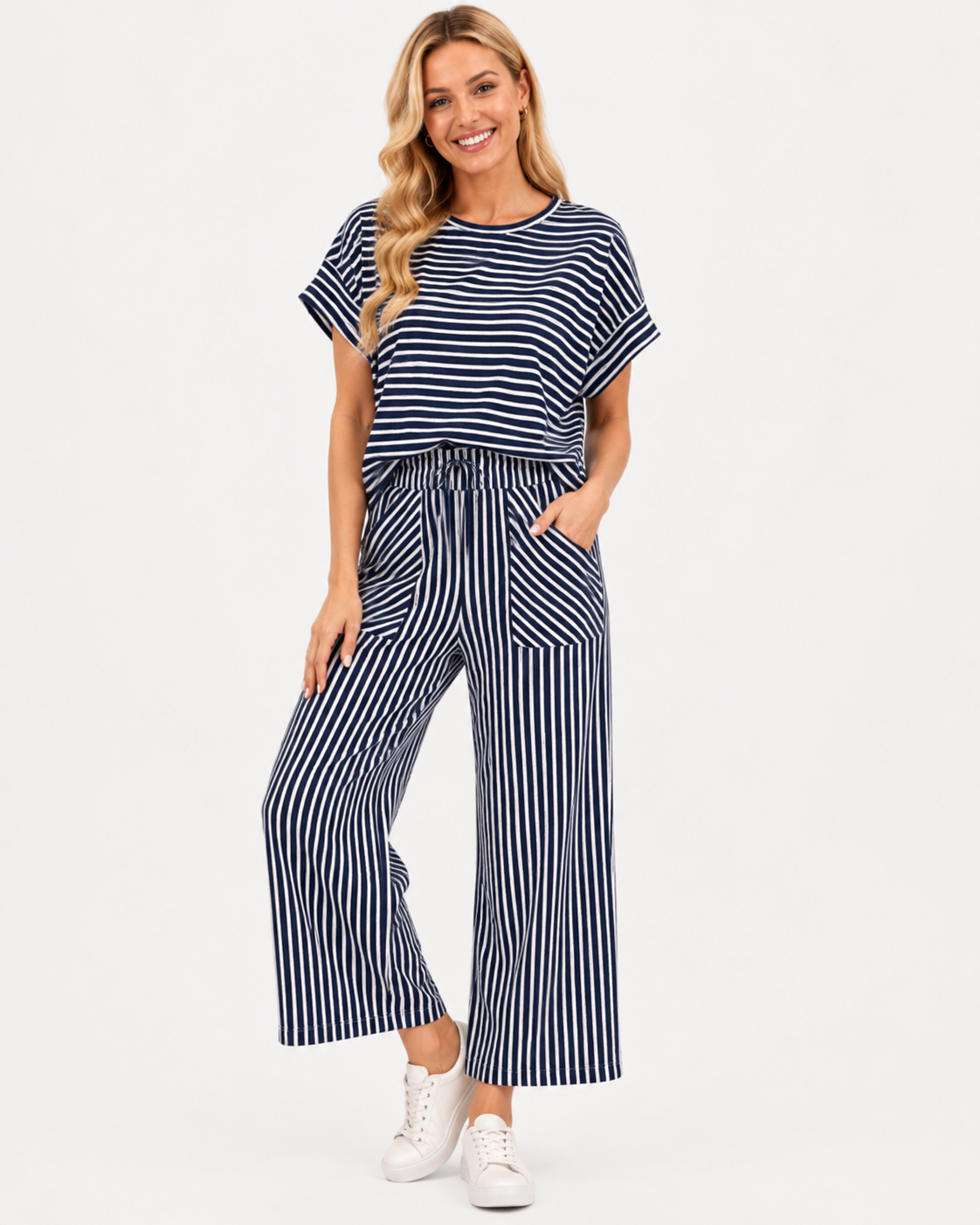 Chantal | Neues Damen Freizeit Streifen Zweiteiliges Set