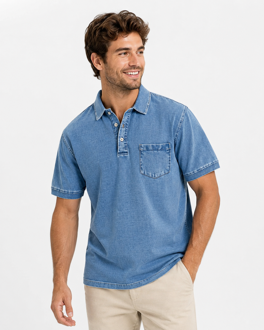 Kaufberg | Herren Baumwoll-Denim Polo mit kurzen Ärmeln