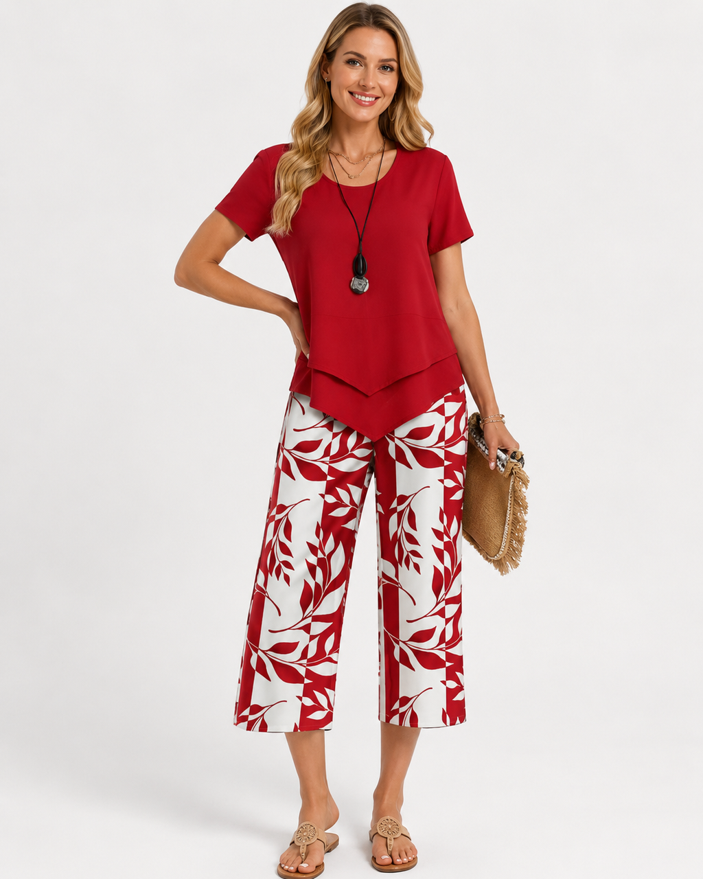 Kaufberg | Blumenmuster Oberteil und Hose Set Elegantes Zweiteiliges