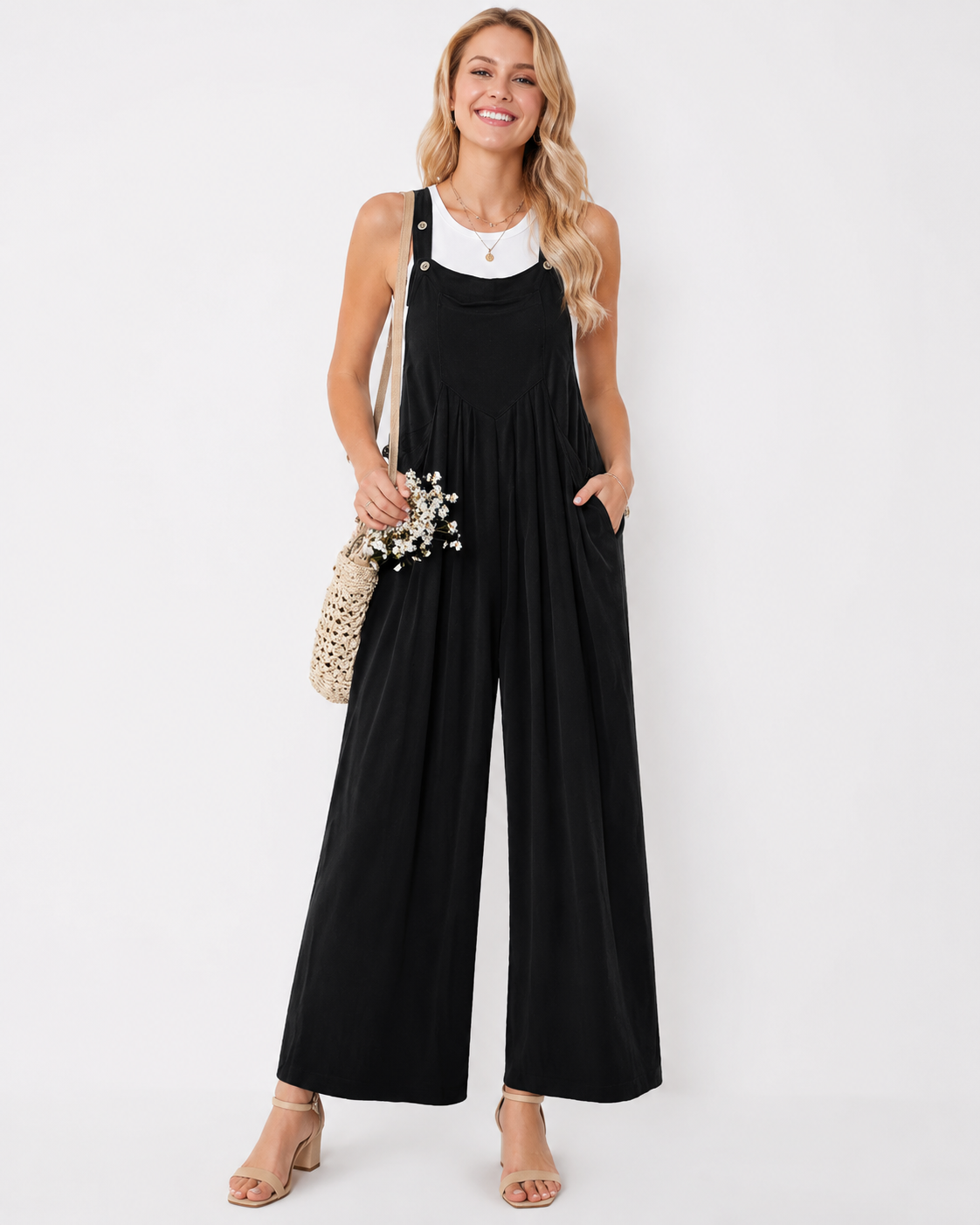 Kaufberg | Einfarbiger, lockerer Jumpsuit mit weitem Bein
