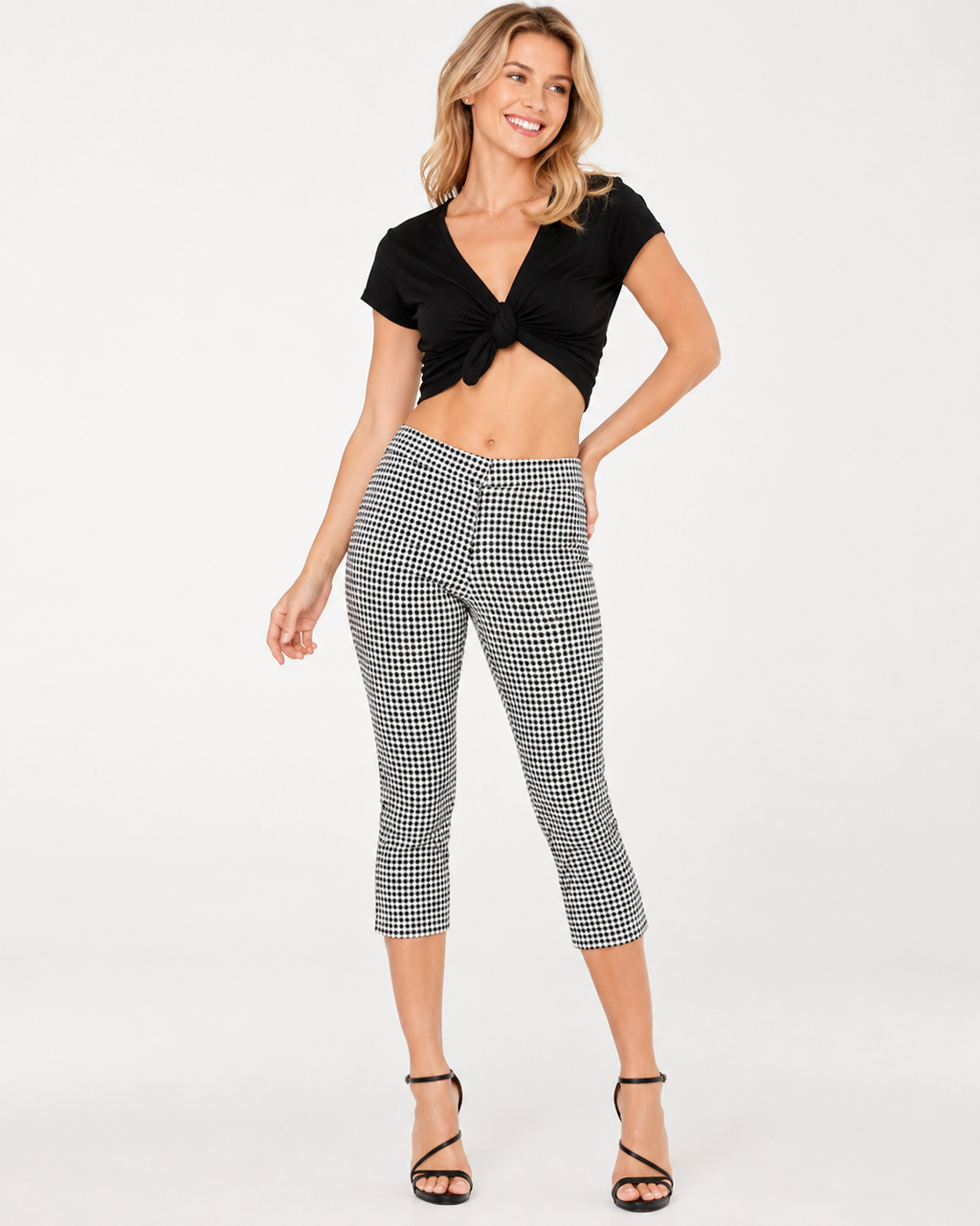 Punktmuster Slim Fit Cropped Hose