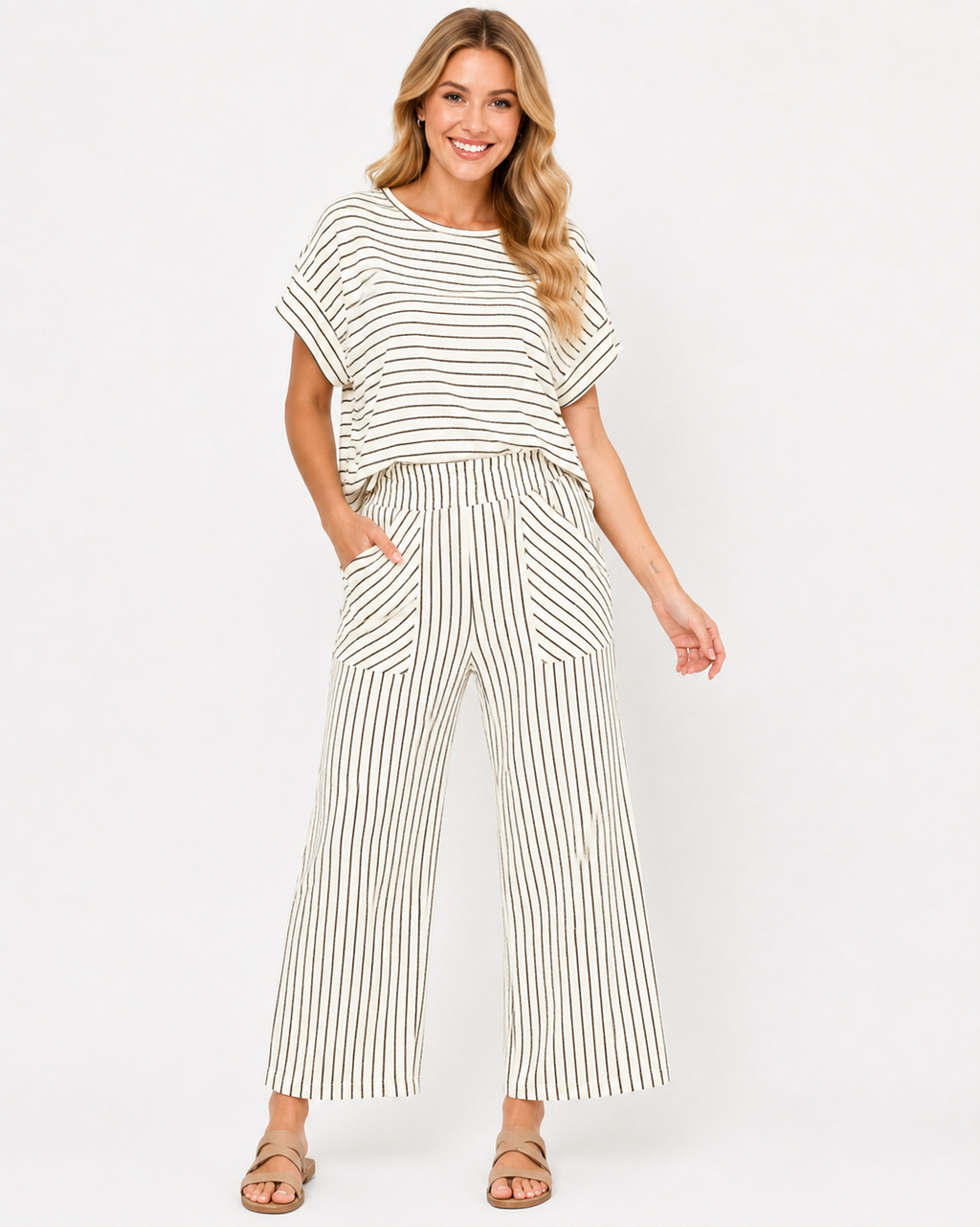 Chantal | Neues Damen Freizeit Streifen Zweiteiliges Set