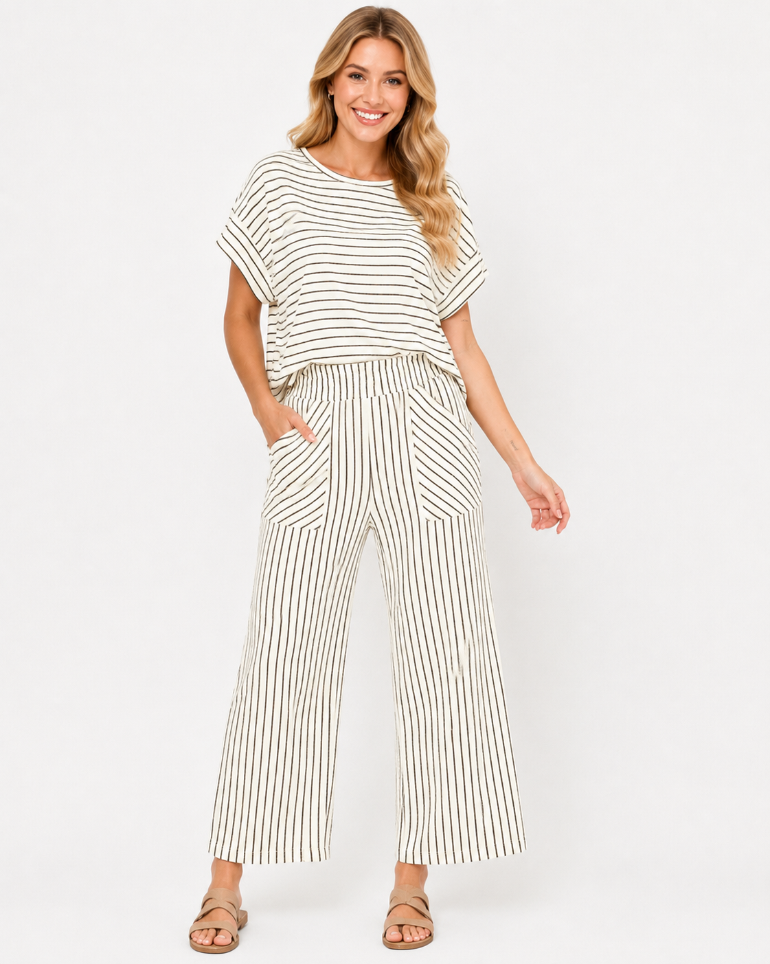 Chantal | Neues Damen Freizeit Streifen Zweiteiliges Set