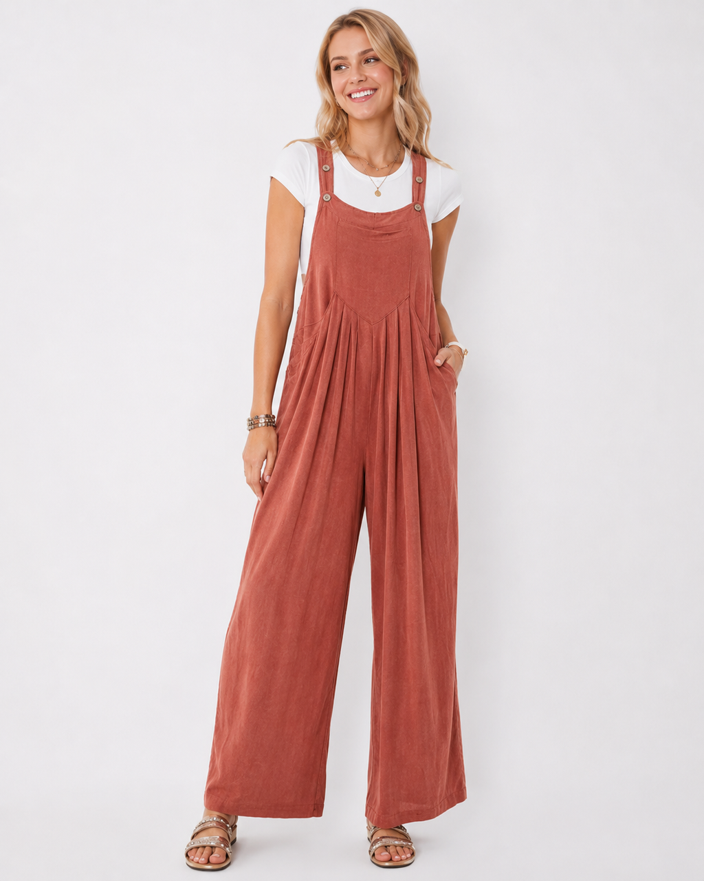 Kaufberg | Einfarbiger, lockerer Jumpsuit mit weitem Bein