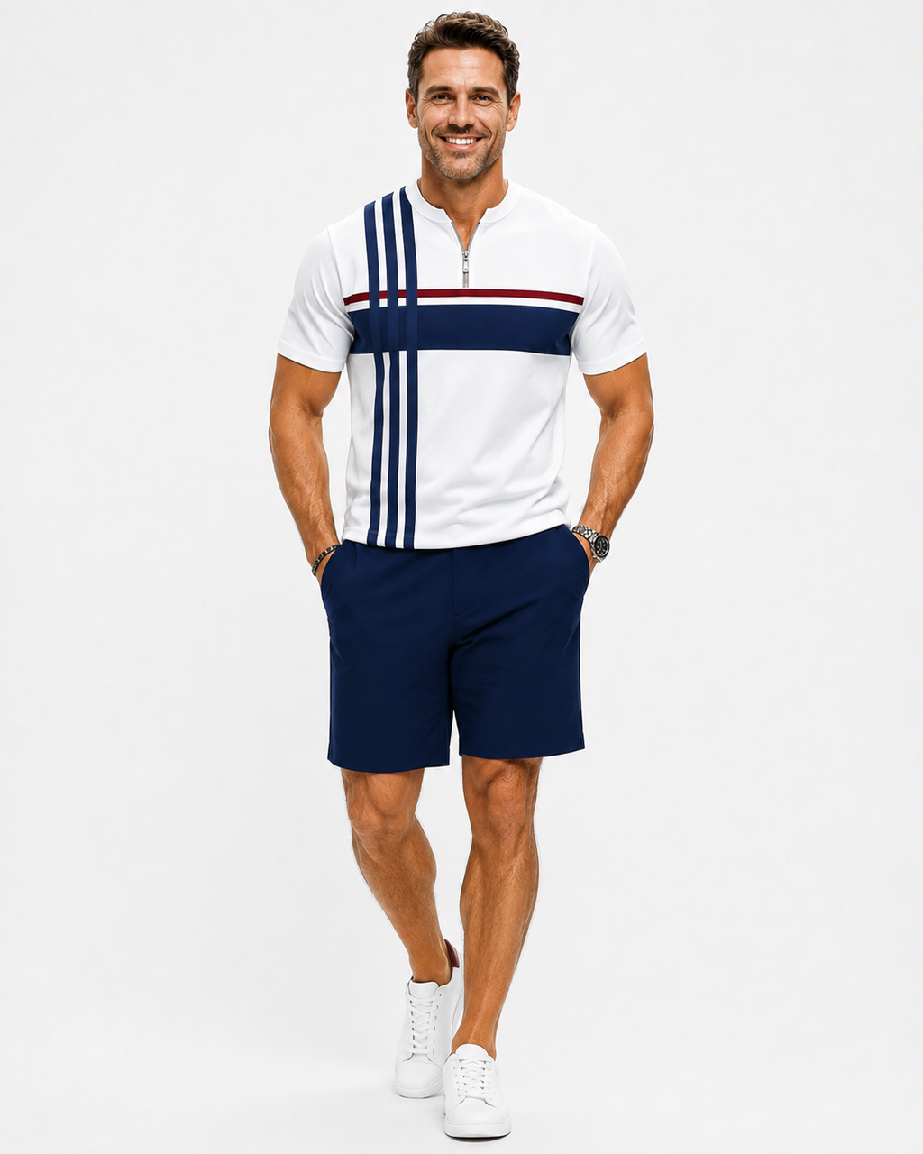 Kaufberg | Herren Geometrisches Zip-Neck Strick-Polo-Shirt