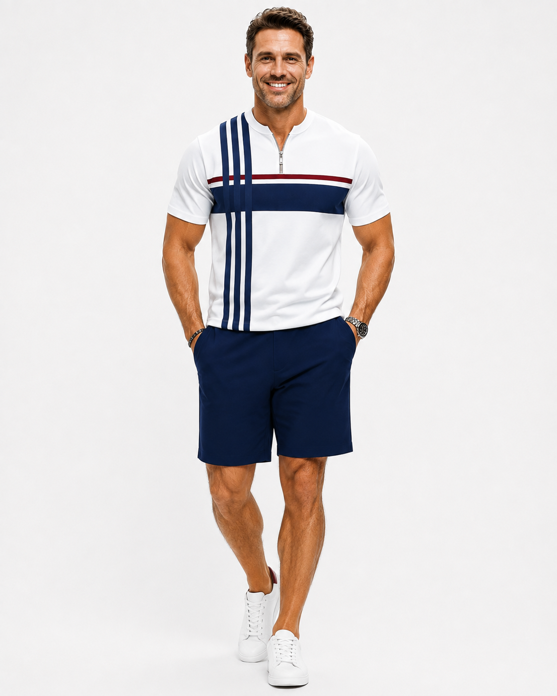 Kaufberg | Herren Geometrisches Zip-Neck Strick-Polo-Shirt