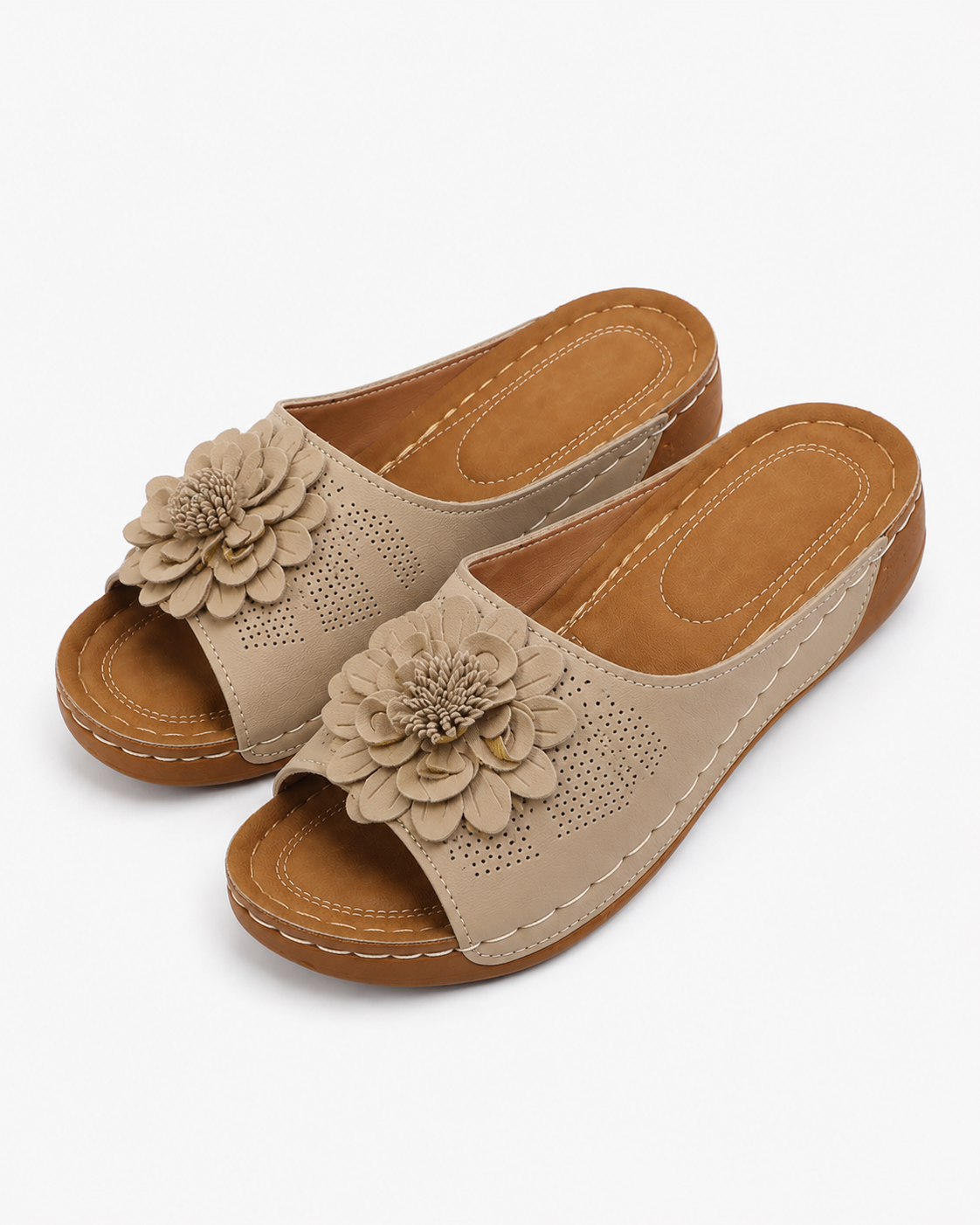 Ravien | Sommer Damen Slip-On Blumen Sandalen mittlerer Absatz