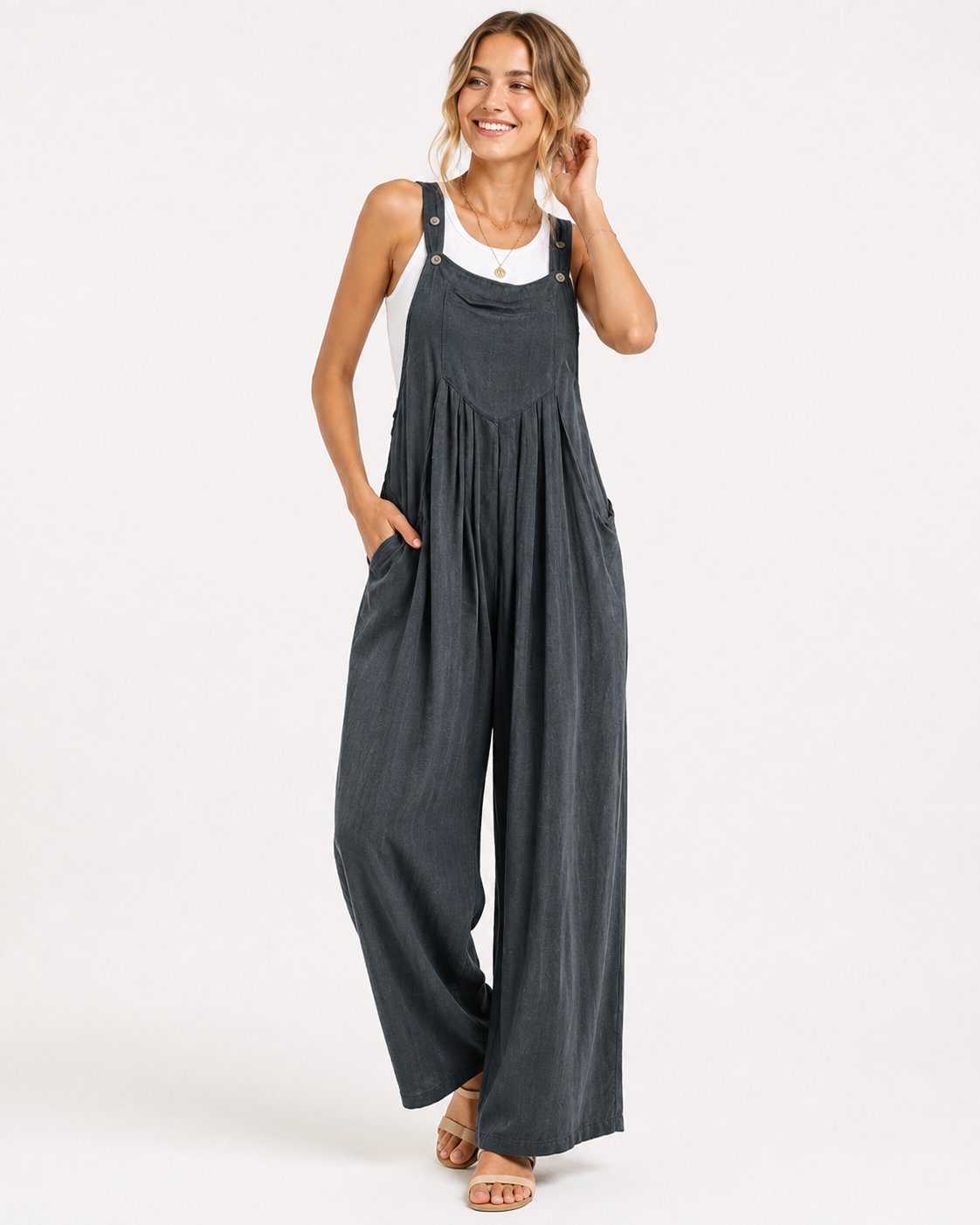 Kaufberg | Einfarbiger, lockerer Jumpsuit mit weitem Bein