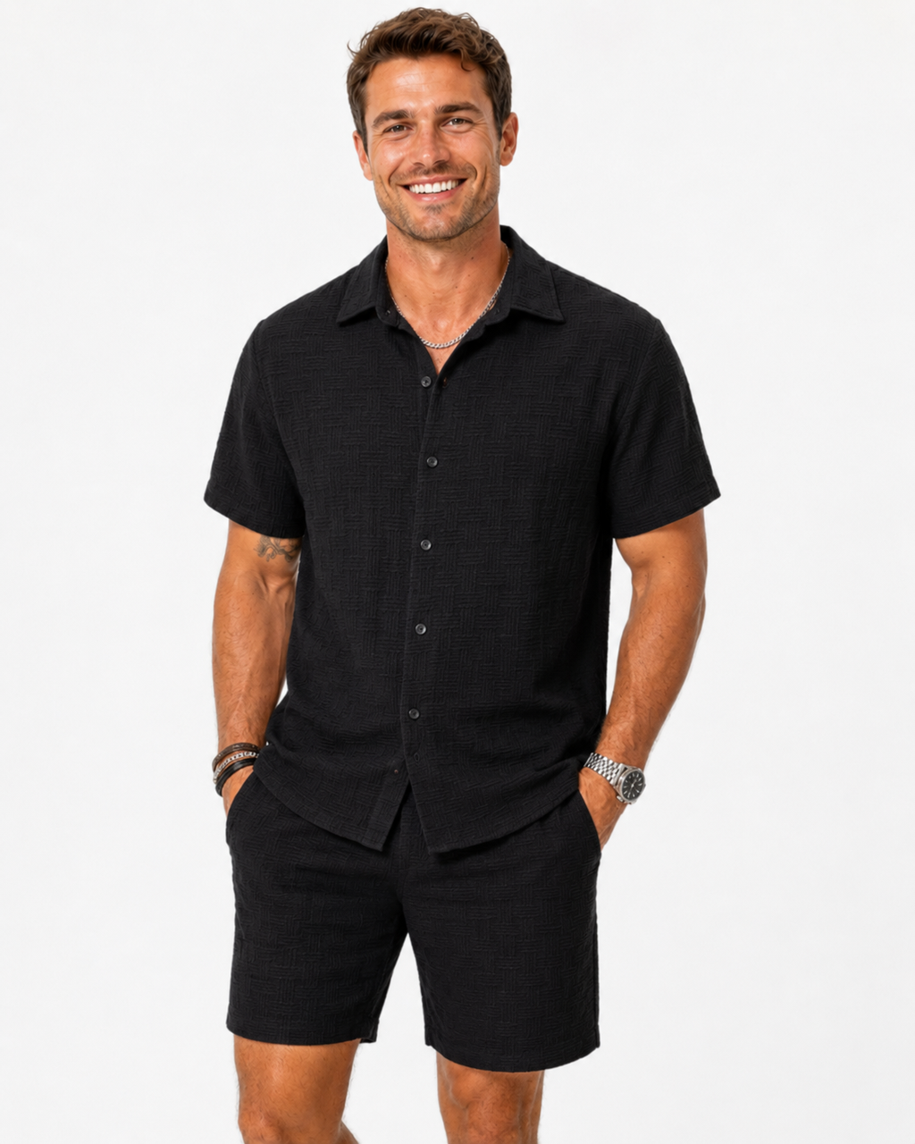 Kaufberg | Herren Zweiteiliges Kurzarm-Jacquard-Set