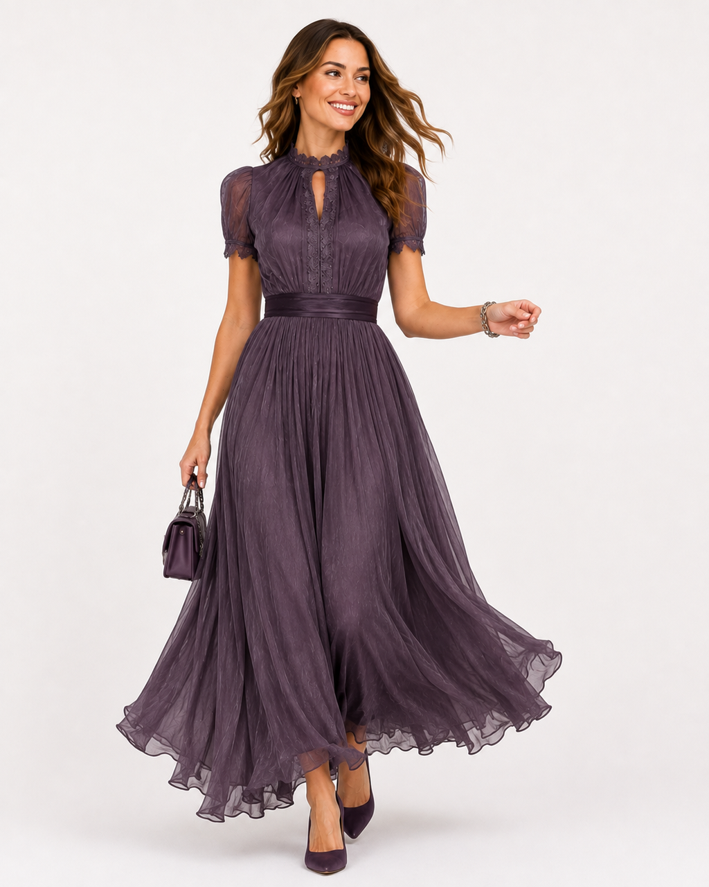 Kaufberg | Lila Damen O-Ausschnitt Partykleid