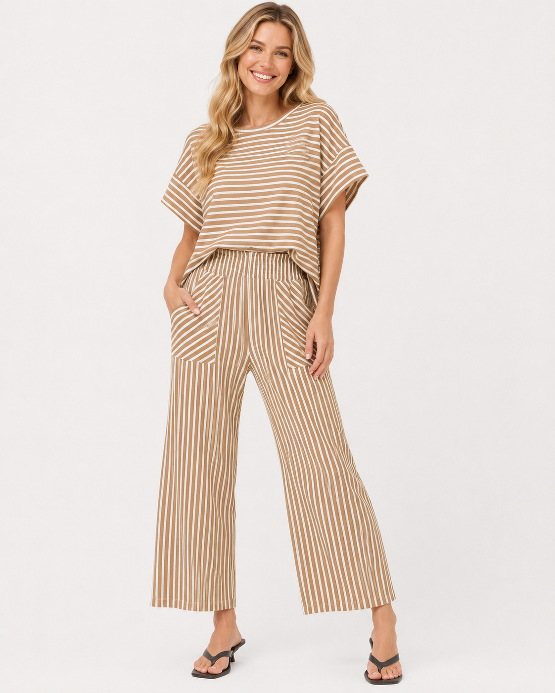 Chantal | Neues Damen Freizeit Streifen Zweiteiliges Set