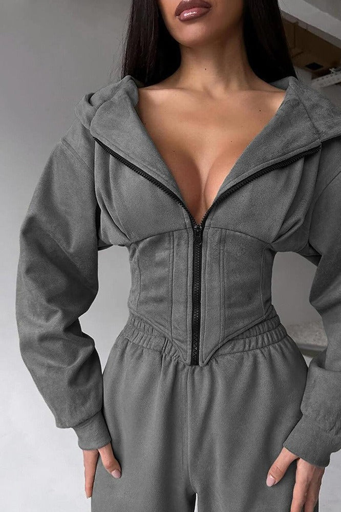 Damen Hoodie-Set – Gemütlicher Zweiteiler mit verstellbaren Kordelzügen
