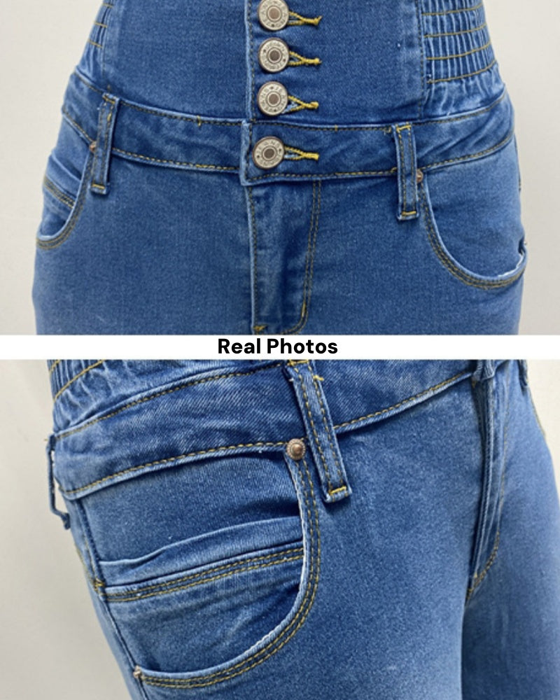 Damen Stretch-Jeans mit Knopfleiste