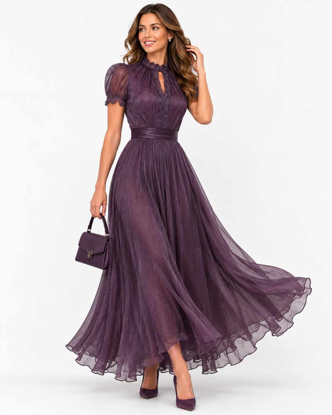 Kaufberg | Lila Damen O-Ausschnitt Partykleid
