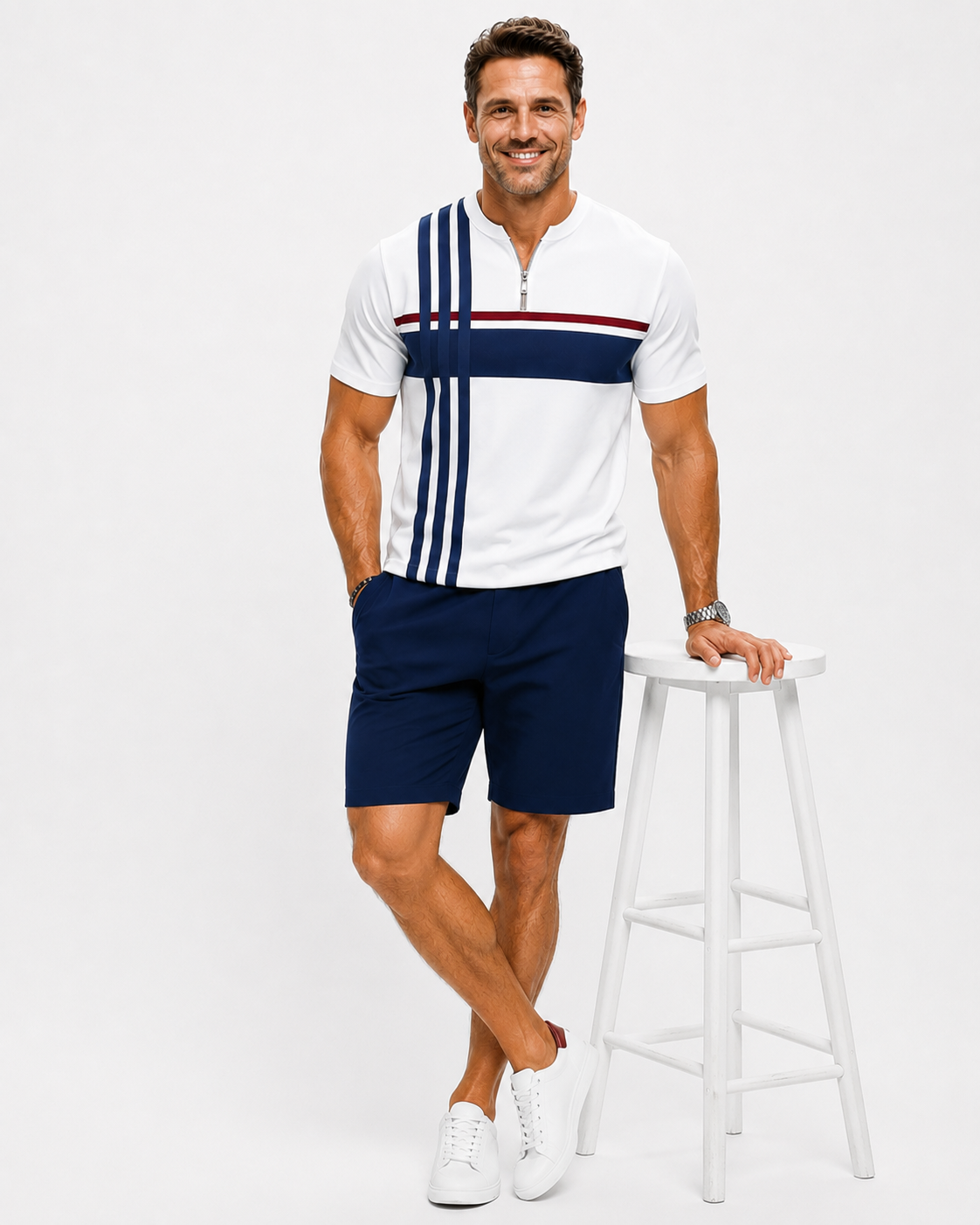 Kaufberg | Herren Geometrisches Zip-Neck Strick-Polo-Shirt