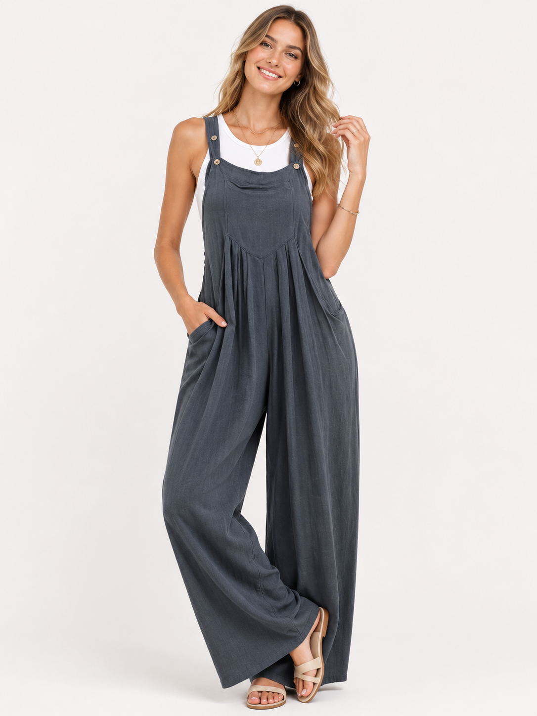Kaufberg | Einfarbiger, lockerer Jumpsuit mit weitem Bein