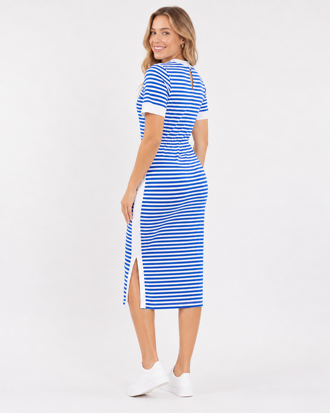 Coley | Gestreiftes Midi T-Shirt-Kleid mit Taschen